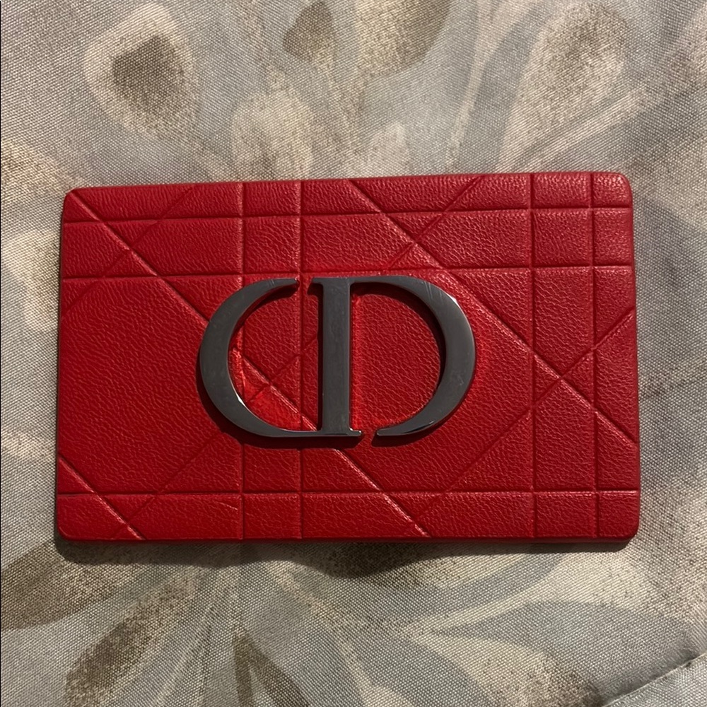 Red Quilted Leather Card Holder with CD Logo